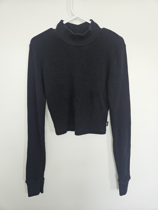 TNA Tops - 🔥[5/35$] TNA Aritzia Black Waffle Knit Mock Neck Crop Top XXS🔥